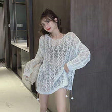 Load image into Gallery viewer, Hollow thin slouchy long-sleeved sun protection knitted blouse
