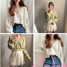 Load image into Gallery viewer, Retro hollow lazy style crochet flower V-neck knitted sweater
