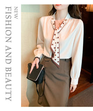 Load image into Gallery viewer, Spring and Autumn Slim Bow Lace Commuting Long Sleeve Shirt

