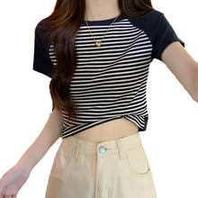 Load image into Gallery viewer, Retro Striped Raglan Cotton Sweet Girl Top
