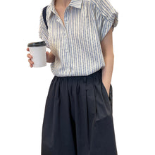 Load image into Gallery viewer, Striped short-sleeved petite design niche small flying sleeve shirt
