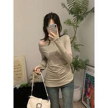 Load image into Gallery viewer, Slightly see-through slant-neck one-shoulder long-sleeved slim fit top
