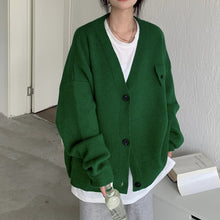 Load image into Gallery viewer, Solid color loose V-neck sweater jacket with lazy style design
