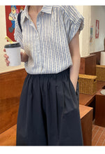 Load image into Gallery viewer, Striped short-sleeved petite design niche small flying sleeve shirt
