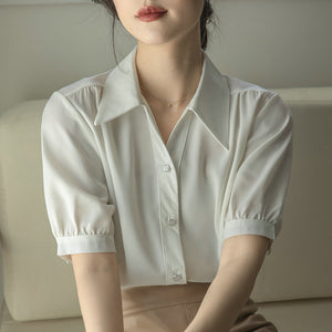 Chiffon V-neck professional-looking interview loose puff-sleeve shirt