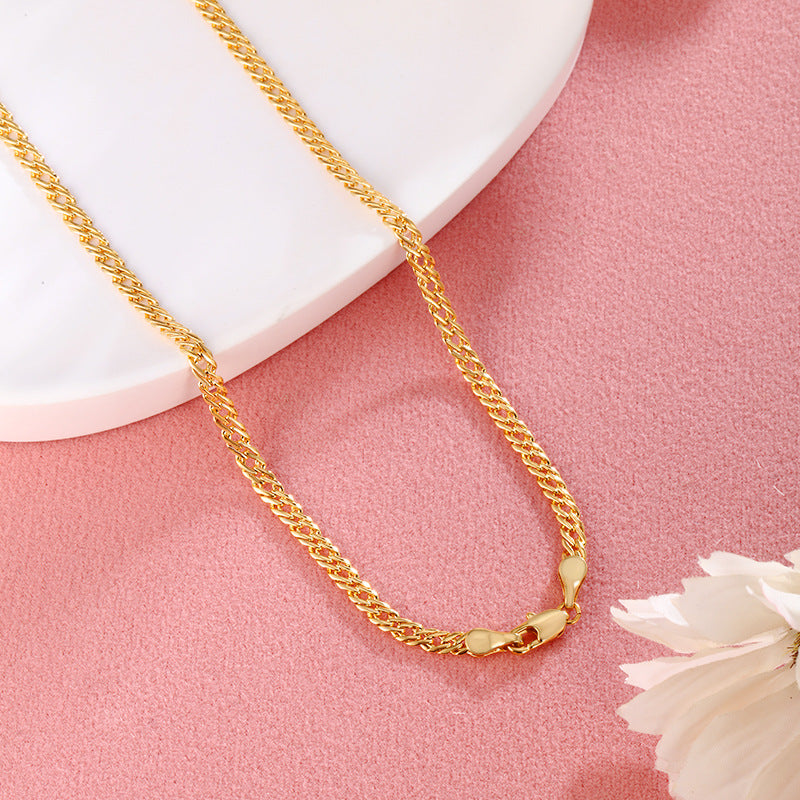 Gold Plated Hollow Square Wheat Chain Necklace