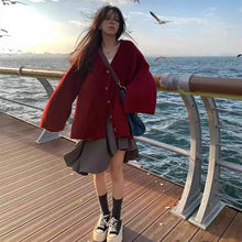Load image into Gallery viewer, Autumn and winter lazy style retro v-neck sweater jacket
