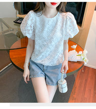 Load image into Gallery viewer, Puff Sleeve Embroidered Flower Lace Doll Shirt Short Sleeve Top
