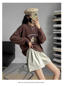 Washed leather A-line strap casual wide-leg shorts