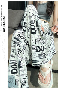 Printed wide-leg pants high waist straight leg mopping pants