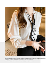 Load image into Gallery viewer, Spring and Autumn Slim Bow Lace Commuting Long Sleeve Shirt
