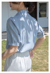 Chiffon V-neck professional-looking interview loose puff-sleeve shirt