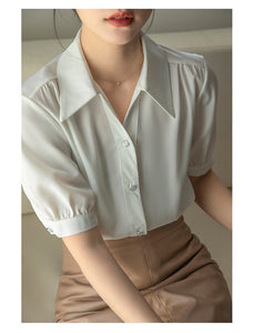 Chiffon V-neck professional-looking interview loose puff-sleeve shirt