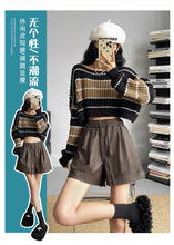 Load image into Gallery viewer, Washed leather A-line strap casual wide-leg shorts
