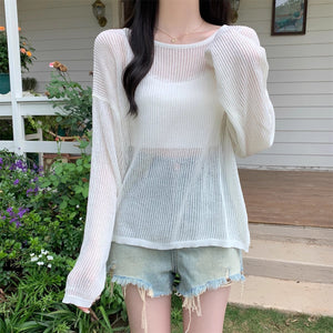 Thin simple casual solid color loose long-sleeved sweater
