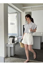Load image into Gallery viewer, Striped short-sleeved petite design niche small flying sleeve shirt
