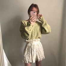 Load image into Gallery viewer, Retro hollow lazy style crochet flower V-neck knitted sweater
