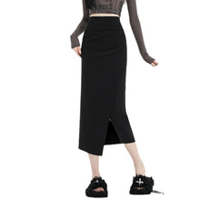 Load image into Gallery viewer, Autumn and winter niche irregular slit high-waisted hip-covering A-line skirt
