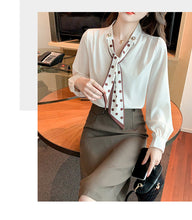 Load image into Gallery viewer, Spring and Autumn Slim Bow Lace Commuting Long Sleeve Shirt
