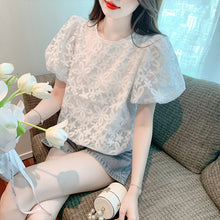 Load image into Gallery viewer, Puff Sleeve Embroidered Flower Lace Doll Shirt Short Sleeve Top
