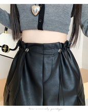 Load image into Gallery viewer, PU leather workwear drawstring high waist slim A-line skirt
