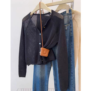 Hollow knitted micro-transparent simple ice silk sun protection jacket
