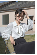 Load image into Gallery viewer, Lantern sleeve temperament autumn and winter bow shirt
