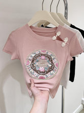 Load image into Gallery viewer, Chinese style button embroidered slim crop top
