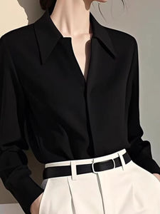 Fashion retro beautiful wine red lapel long sleeve shirt