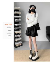 Load image into Gallery viewer, Washed leather A-line strap casual wide-leg shorts
