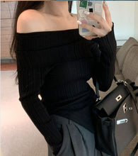 Load image into Gallery viewer, Hot girl one-shoulder long-sleeved knitted irregular slimming short top
