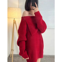Load image into Gallery viewer, Loose, lazy and versatile one-shoulder mid-length sweater dress
