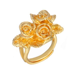24K Gold Plated Frosted Rose Open Ring