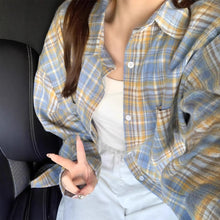 Load image into Gallery viewer, American retro plaid long sleeve loose casual shirt jacket
