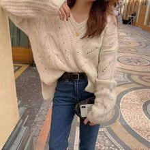 Load image into Gallery viewer, Cable Knit V-Neck Fashionable All-match Pullover Sweater
