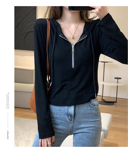 Loose Hooded Spring Zip Bottom Sweatshirt