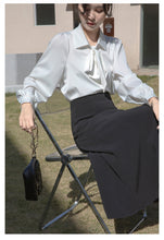 Load image into Gallery viewer, Lantern sleeve temperament autumn and winter bow shirt
