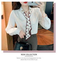 Load image into Gallery viewer, Spring and Autumn Slim Bow Lace Commuting Long Sleeve Shirt
