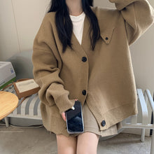 Load image into Gallery viewer, Solid color loose V-neck sweater jacket with lazy style design
