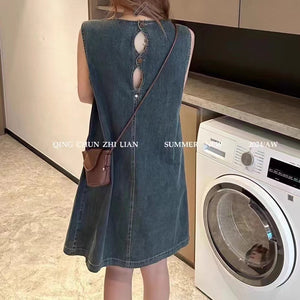 Retro slim sleeveless vest denim dress