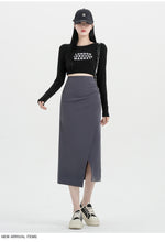 Load image into Gallery viewer, Autumn and winter niche irregular slit high-waisted hip-covering A-line skirt
