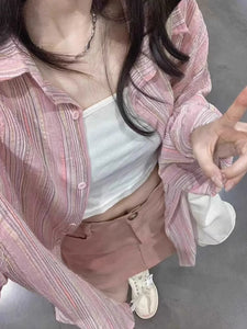 Striped sun protection design lazy style shirt jacket