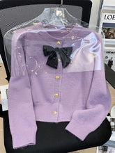 Load image into Gallery viewer, Sweet taro purple bow knitted open jacket
