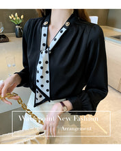 Load image into Gallery viewer, Spring and Autumn Slim Bow Lace Commuting Long Sleeve Shirt

