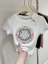 Load image into Gallery viewer, Chinese style button embroidered slim crop top
