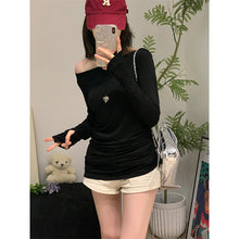 Load image into Gallery viewer, Slightly see-through slant-neck one-shoulder long-sleeved slim fit top

