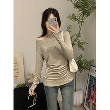 Load image into Gallery viewer, Slightly see-through slant-neck one-shoulder long-sleeved slim fit top
