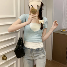 Load image into Gallery viewer, Chic fake two-piece sweet and spicy tight-fitting short top
