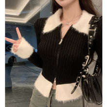 Load image into Gallery viewer, Gentle style spliced double zipper sweater long-sleeved top sweater
