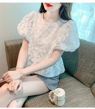 Load image into Gallery viewer, Puff Sleeve Embroidered Flower Lace Doll Shirt Short Sleeve Top
